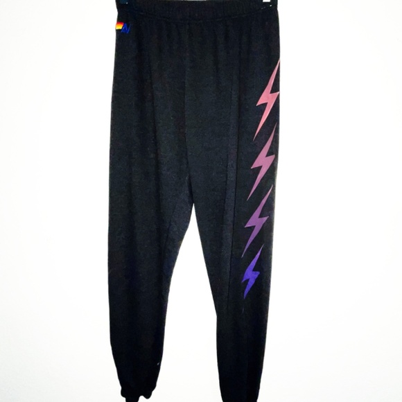 AVIATOR NATION Women’s BOLT 4 SWEATPANTS IN CHARCOAL/PINK NEON SZ L - Picture 3 of 6